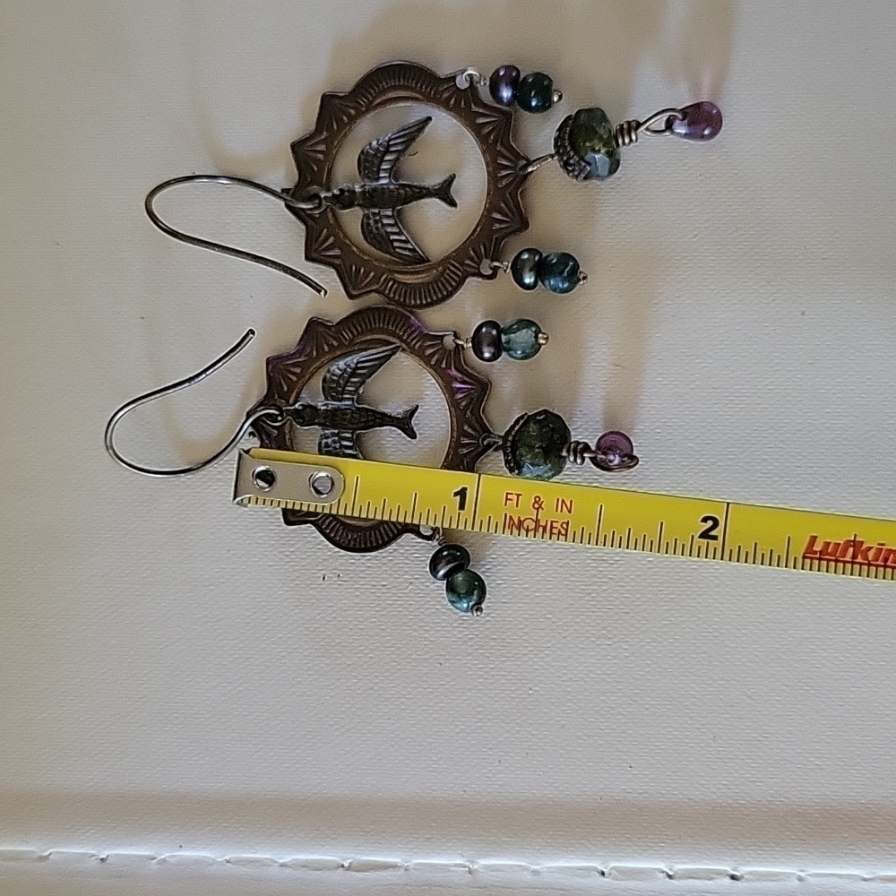Flying into Light Bird Sunburst Ring Beaded Mini Chandelier Earrings - Picture 12 of 12